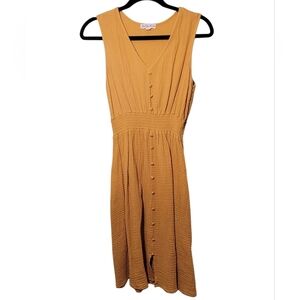 Sleeveless Button-Front Mustard Women’s Dress by Indigo Rose, Size L
